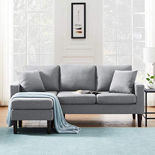 BELUPAID Convertible Sectional Sofa Couch, Modern Linen Fabric L-Shaped Upholstered Sofa with Reversible Sectional Chaise, Small Space Armchair for Apartment, Livingroom, Bedroom(Light Gray)
