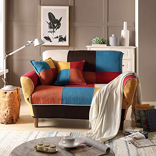 Kteam Style Small Space Colorful Fabric Sleeper Sofa, Couch with Armrest & Solid Wooden Legs, with 2 Free Pillows Telescopic loveseats Sofa (Assorted)