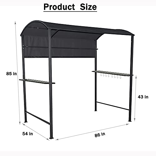 7x4.5Ft Outdoor Grill Gazebo BBQ Canopy with Side Awning, 2 Exterior Serving Shelves and 8 Hooks, Suitable for Patio Lawn Backyard