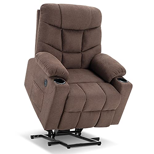 Mcombo Electric Power Lift Recliner Chair Sofa for Elderly, 3 Positions, 2 Side Pockets and Cup Holders, USB Ports, Fabric 7286 (Brown)