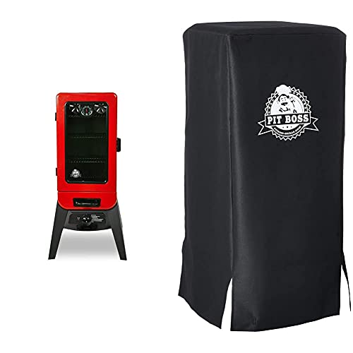 PIT BOSS 77435 Vertical Lp Gas Smoker, Red & 73335 LP Gas Smoker Cover, Black