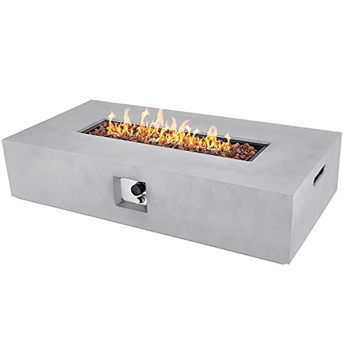 UPHA 56'' Patio Propane Gas Concrete Fire Pit Table, Rectangular with Weather-Resistant Pit Cover, 50000 BTU Auto-Ignition Fire Table , Free Lava Rocks, 56''L x 28''W x 12.8''H, Light Grey