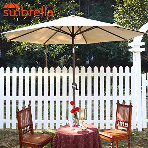 VINEY Deluxe Sunbrella 9 ft. Aluminum Market Umbrella Outdoor Patio Table Umbrellas | Aluminum Frame & Push Button Tilt | 5 Years Non-Fading Sunbrella 100% Acrylic Fabric Canvas Antique Beige