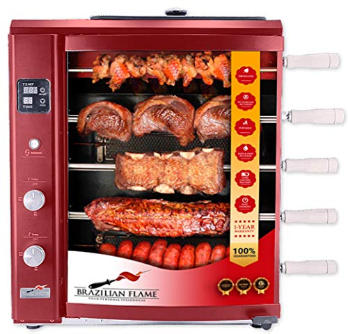 Brazilian Flame BG-05LXK-RED Red Brazilian Gas Rotisserie Grill with 5 Skewers and Upper Tray