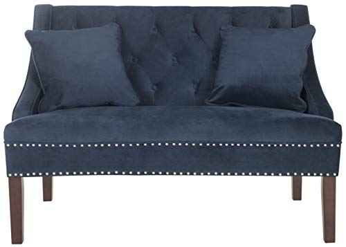 Safavieh Home Collection Zoey Navy Blue and Espresso Velvet Settee