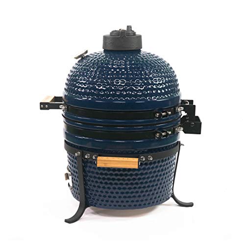 VESSILS 15 Inch Kamado Charcoal BBQ Grill Handle Style – Heavy Duty Ceramic Barbecue Smoker and Roaster with Built-in Thermometer and Stainless Steel Grate