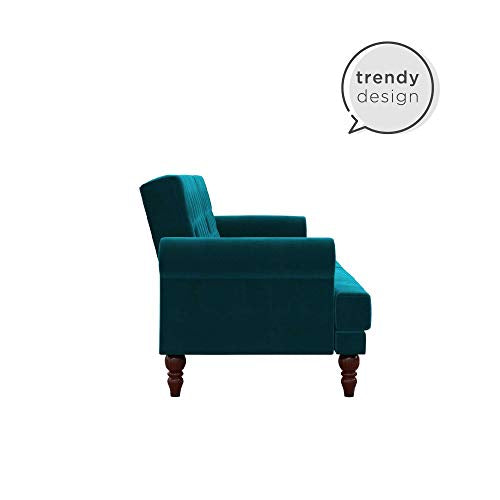 Novogratz 2342979N Upholstered Cassidy, Convertible Couch, Green Velvet Futon