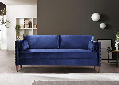 Rhomtree Velvet Sofa Couch Mid Century Upholstered Loveseat Lounger Living Room Couch (73 inch, Blue)