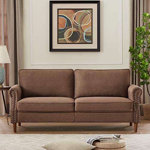 Knowlife 3-Seater Sofa Bedroom Couch with Arms for Small Space, Brown Couch