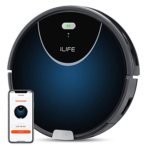 ILIFE V80 Max Robot Vacuum,Wi-Fi Connected,2000Pa Max Suction,Big 750ml Dustbin,Enhanced Suction Inlet,Zigzag Cleaning Path,Self-Charging, Schedule, Ideal for Hard Floor