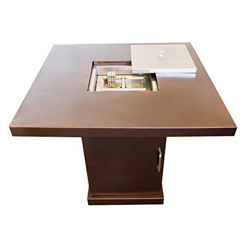 Hiland GSF-PR-PC Propane Fire Pit, 42,000 BTU, Stainless Steel Lid w/Fire Glass, Square, Hammered Bronze