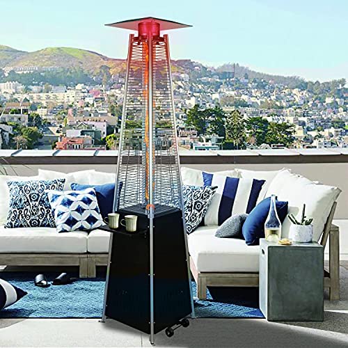 Outdoor Propane Patio Heater, 48000BTU Pyramid Heater with Waterproof Cover And Wheels, Multi-function Hearer for Patio/Garden/Porch/Balcony, Gift White Gloves(Black)