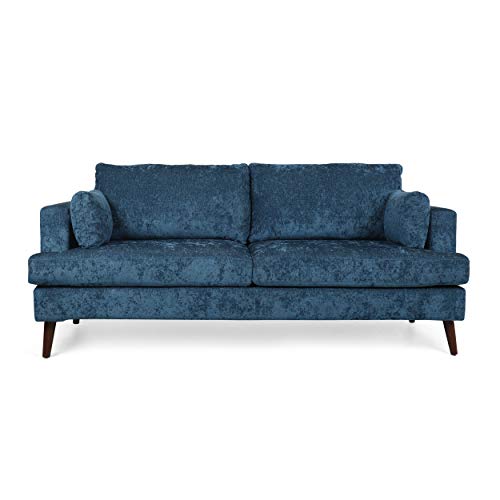 Christopher Knight Home Randolph Contemporary 3 Seater Fabric Sofa, Navy Blue + Espresso
