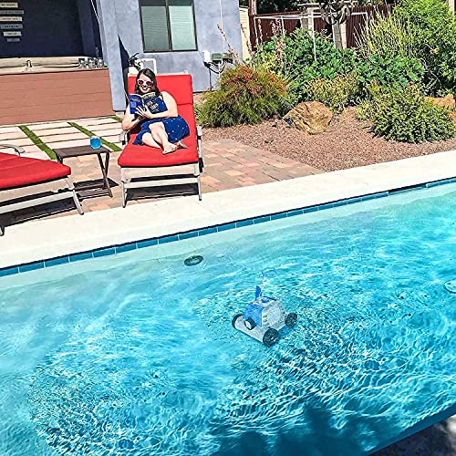Hitwby Cordless Pool Cleaner, Automatic Robotic Pool Cleaner with 5000mAh Rechargeable Built-in Battery, Up to 90 Mins Running Cycle, Ideal for Flat Bottom Above Ground/In-Ground Swimming Pools