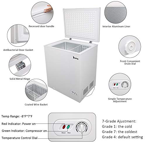 Yuexin AC115V/60Hz 143L/ 5.0 CU.FT Mini Single Door Horizontal Chest Freezer White Free Standing Compact Fridge Freezer