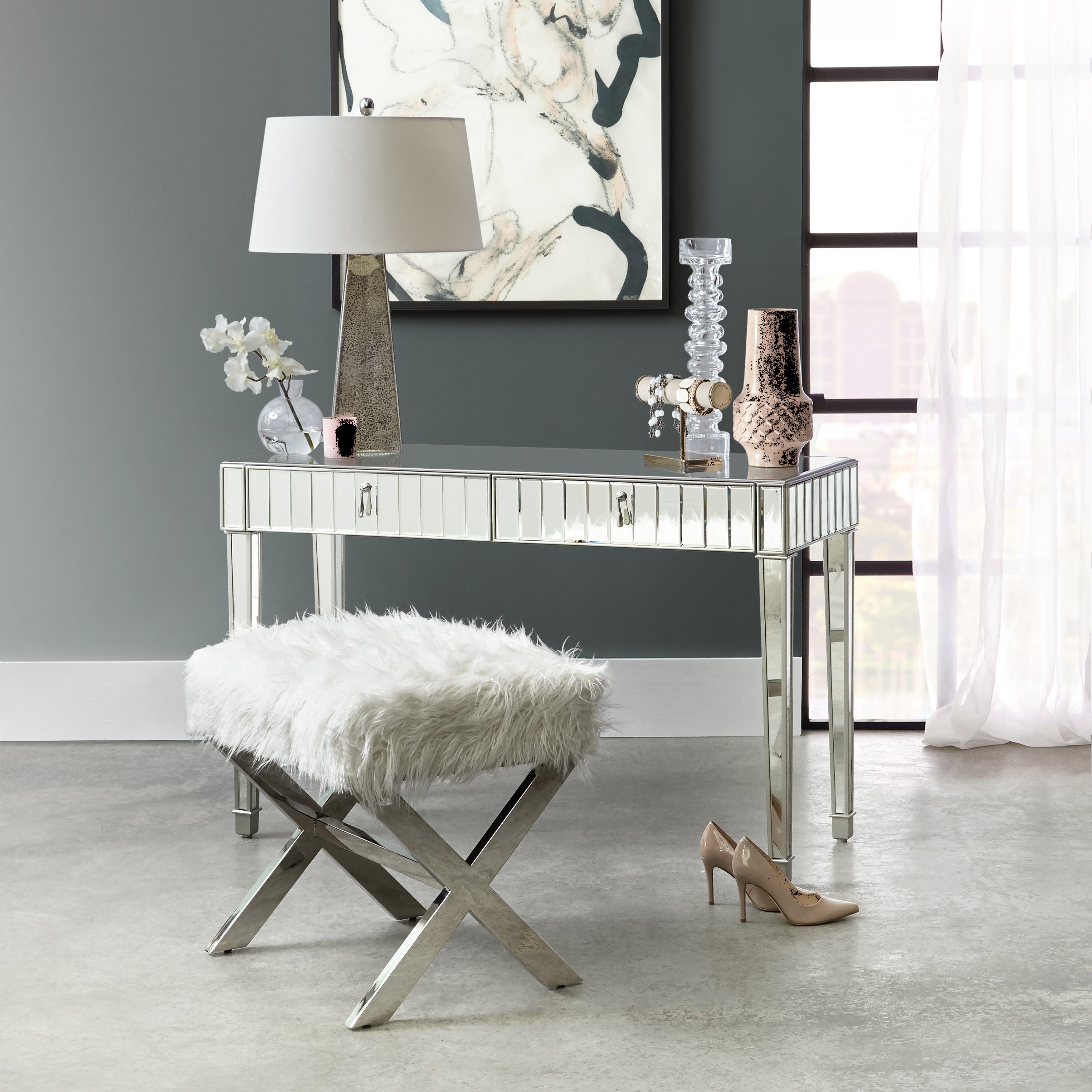 Mirrored and Silver Finish Home Office Two Drawer Desk