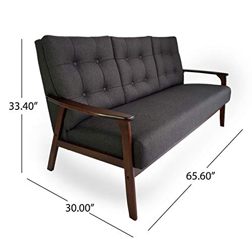 Christopher Knight Home Athena Mid Century Waffle Stitch Tufted Accent Sofa with Rubberwood Legs-Black and Walnut Finish