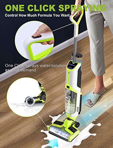 Wet Dry Vacuum Cleaner, Cordless Vacuum Cleaner [2021 Upgraded] Hardwood Floor & Area Rug, Separate Dirty/Clean Water Tank, 3000mA Battery for Large Space, Voice Assistance, Self-Cleaning, Water Spray