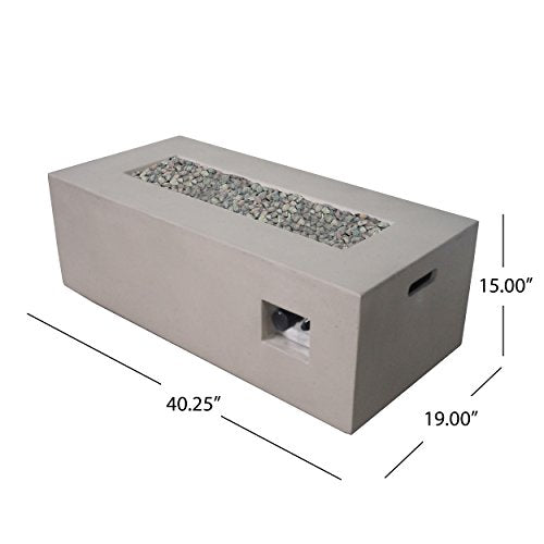 Christopher Knight Home 305215 Nicola Outdoor 40 Inch Rectangle Fire Pit, Light Gray