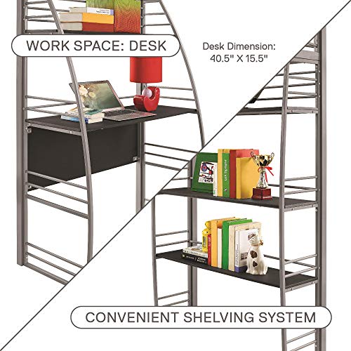 DHP Studio Loft Bunk Bed Over Desk and Bookcase with Metal Frame - Twin (Gray)
