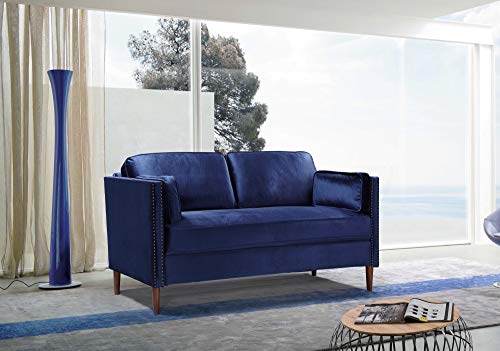 V-HOME Velvet Loveseat for Living Room,2-Seater Sofa with Thicken Cushion Futon,Couch for Bedroom,Apartment Dorm and Office,Blue , 2 seater