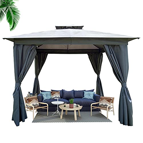 10'x10'Gazebos for Patios in Garden & Outdoor Gazebo Curtains Gazebo Tent with Four-Sided Curtains Outdoor Gazebo Canopy Shelter with 100 Square Feet of Shade（Grey）