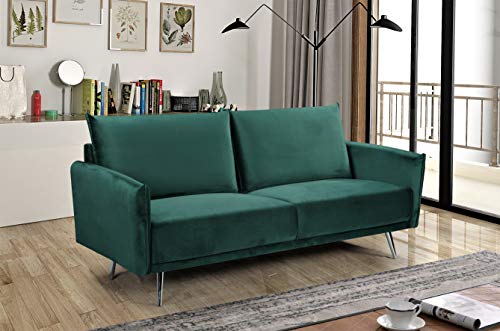 Container Furniture Direct Harrison Modern Velvet Upholstered Living Room Sofa Set, 2 Piece, Green