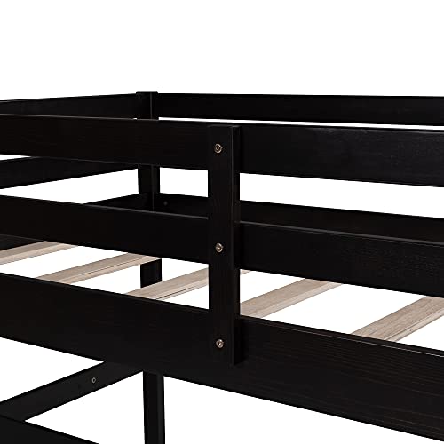 Low Loft Bed Twin Size Wooden Loft Bed Frame with Ladder for Kids, Espresso