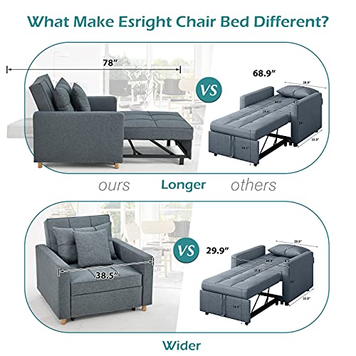 Esright Convertible Chair Bed 3-in-1, Sleeper Chair Bed, Multi-Functional Adjustable Recliner, Sofa, Bed, Single Bed Chair with Modern Linen Fabric, Dark Gray