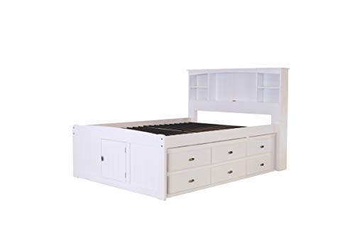 White Full Bookcase Bed with 6 Drawers