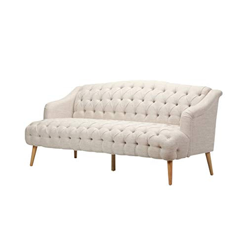 Erin Contemporary Tufted Fabric 3 Seater Sofa, Beige and Natural