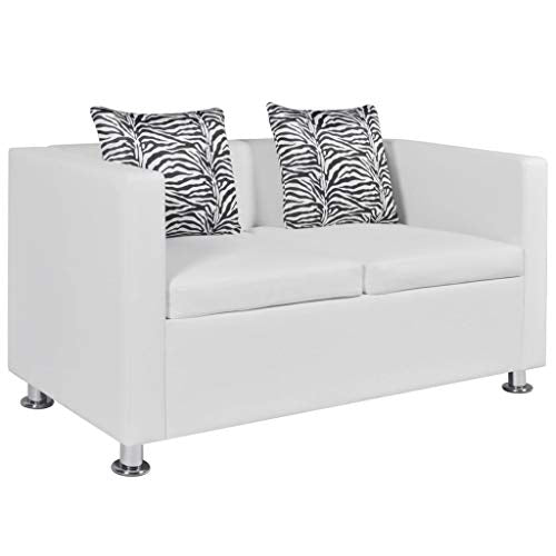 Sofa 2-Seater, Sofa Bed with Armrest, Modern Black Faux Leather Love Seats Futon Sofa Loveseat Living Room Office Couch Small Space，Artificial Leather White