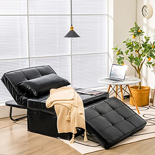Giantex Sofa Bed Convertible Sleeper Adjustable Recliner Chair 4 in 1 Multi-Function 6-Position Backrest Ottoman Guest Bed Sofa Couch with Waist Pillow No Assembly (Black)