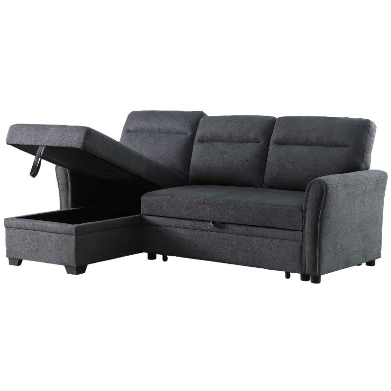 Devion Furniture Fabric Sectional Sofa Pull Out Sleeper Bed in Dark Gray