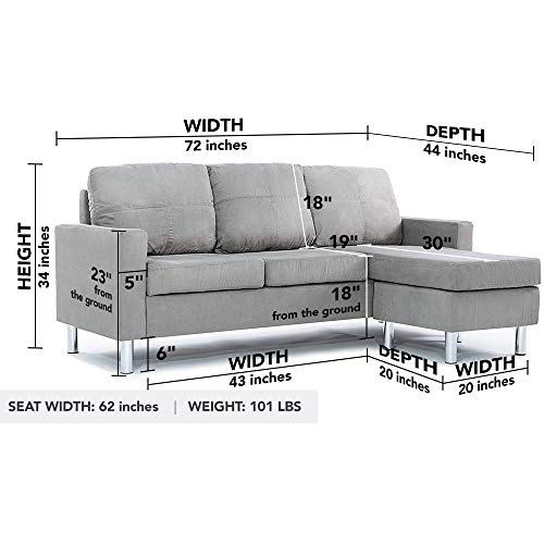 Divano Roma Furniture Small Space Modern Sectional Sofa, Gray