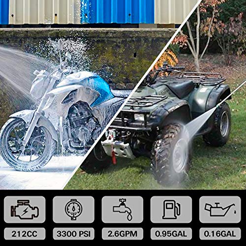 BILT HARD Pressure Washer Gas, 3300 PSI 2.6 GPM Power Washer, 212cc 6.5HP Engine, 5 Nozzles, 25ft Hose, EPA & CARB Compliant