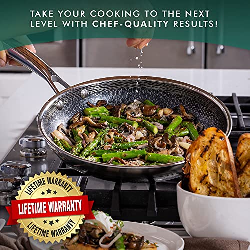 HexClad 7-Piece Hybrid Stainless Steel Cookware Set with Lids and Wok - Metal Utensil and Dishwasher Safe, Induction Ready, PFOA-Free, Easy to Clean Non Stick Fry Pan with Covers