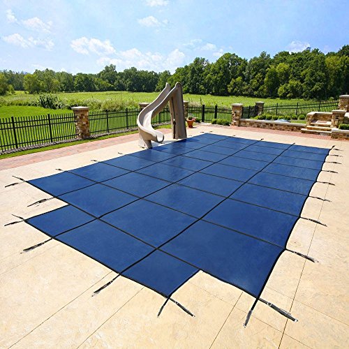 16'x32' Blue Mesh - CES Rectangle Inground Safety Pool Cover - 15 Year Warranty - 16 ft x 32 ft In Ground Winter Cover with 4'x8' Center End Steps