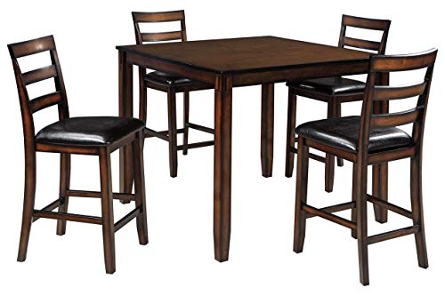 Signature Design by Ashley Coviar Counter Height Dining Room Table and Bar Stools (Set of 5), Brown