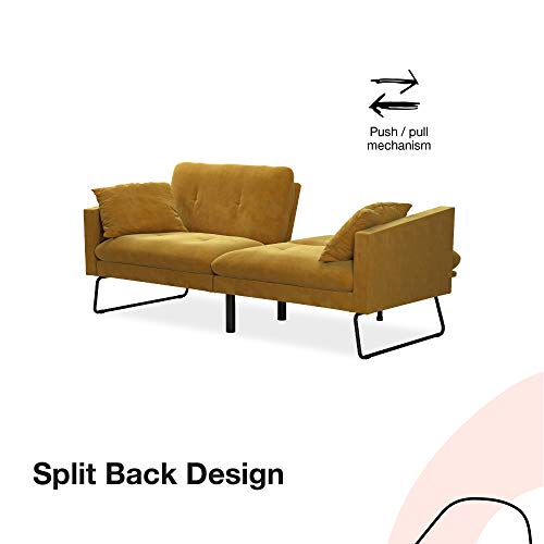 Mr. Kate Neely Futon with Bolster Pillows, Mustard Velvet