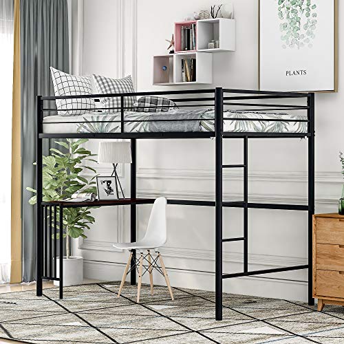 Harper & Bright Designs Twin Metal Bunk Bed with Study Desk, Ladder, Guardrails and Quality Slats Loft Bed for Bedroom Guest Room, No Box Spring Required (Black)