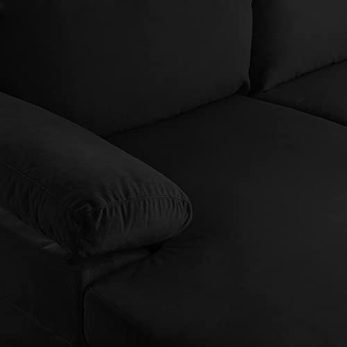 Casa AndreaMilano Modern Large Velvet Fabric U-Shape Sectional Sofa, Double Extra Wide Chaise Lounge Couch, Black