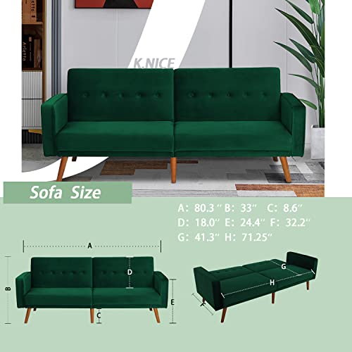 K.Nice Convertible Sofa Bed Modern Velvet Sleeper Bed (Green) 2124
