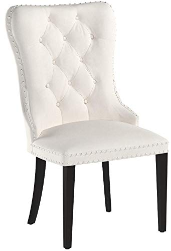 Meridian Furniture Nikki Collection Modern | Contemporary Velvet Upholstered Dining Chair with Wood Legs, Button Tufting, and Chrome Nailhead Trim, Set of 2, 23