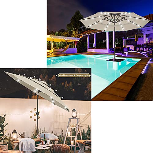 Pool Barbecue Seaside Large Umbrella For Patio Led Lighted Offset Push Button Tilt Outdoor Table Market Umbrella Solar Powered Garden Lawn Beach Deck Backyard,Beige