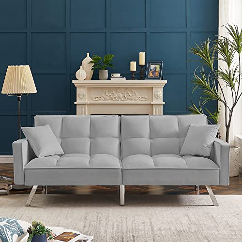Sleeper Sofa Couches and Sofas with Two Pillows - Couch Recliner Convertible Sofa Modern Adjustable Futon Couches Sofas Bed for Living Room Fold Up and Down Recliner Couch