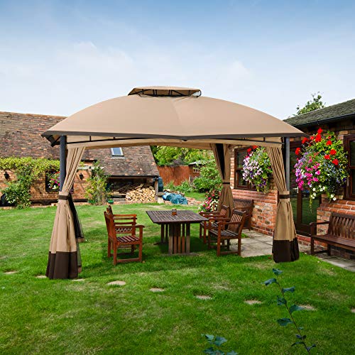 PAMAPIC 10'x12' Outdoor Patio Garden Gazebo Tent, Outdoor Shading, Gazebo Canopy with Mosquito Net (Beige)