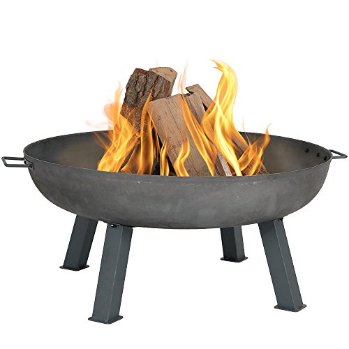 Sunnydaze Cast Iron Outdoor Fire Pit Bowl - 34 Inch Large Round Bonfire Wood Burning Patio & Backyard Firepit for Outside with Portable Fireplace Metal Handles, Steel Colored