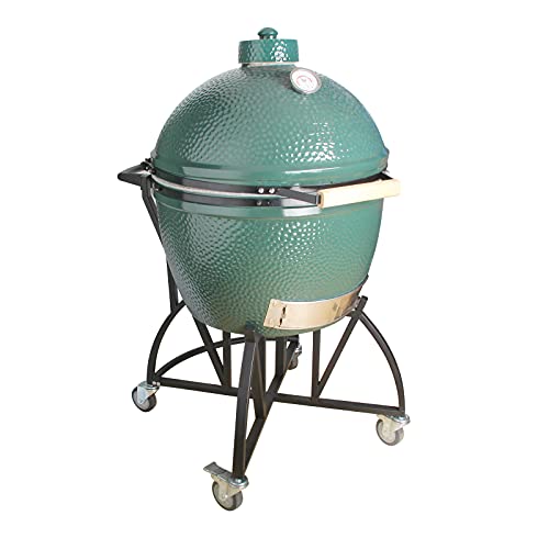 KAMaster Newly Grill Nest Rolling Cart with Handler + Foot Putter for XLarge Big Green Egg Stand with Heavy Duty Locking Caster Wheels Powder Coated Steel Rolling Nest Big Green Egg Smoker Accessories