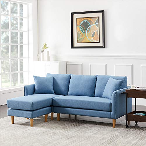 Reversible Sectional Sofa Couch 3-seat L-Shaped Sofa Chaise Sleeper with Polyester Fabric for Small Space (Blue)